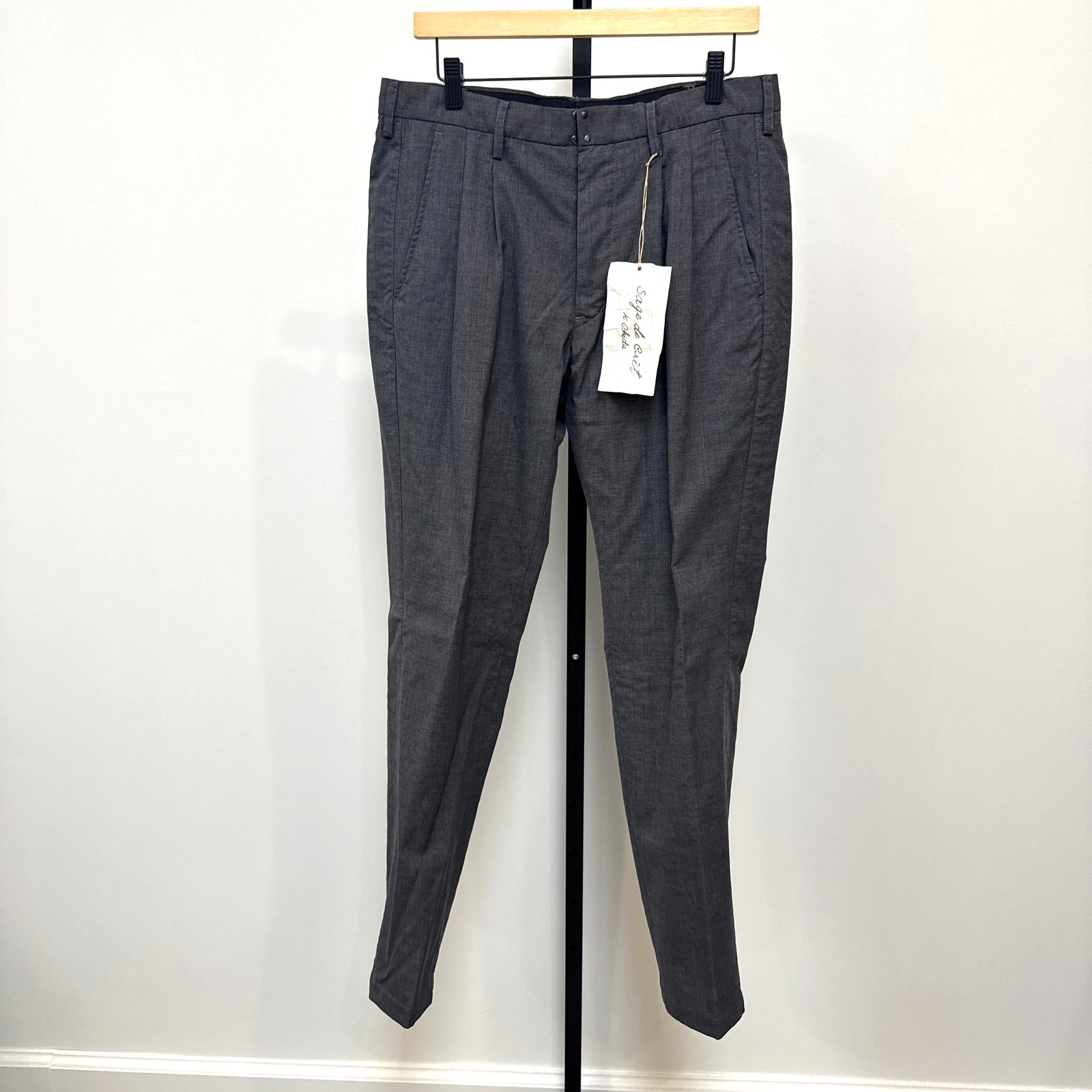 Sage De Cret Japanese Wool Grew Pleat Front Trouser Pants Large New Relaxed Fit